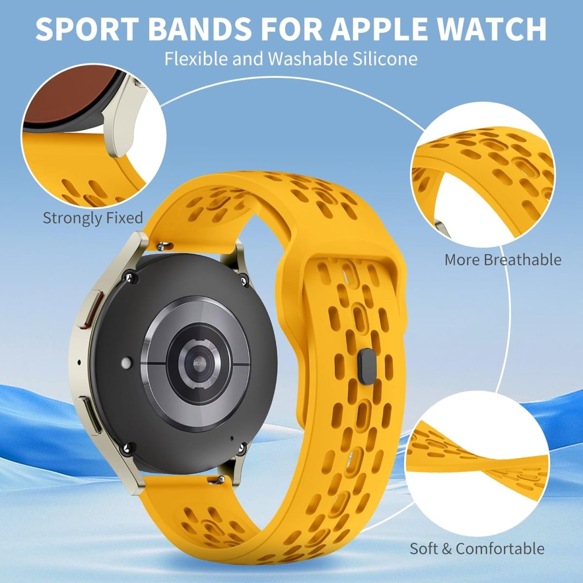 ⁦VEMIGON Breathable Bands Compatible with Samsung Galaxy Watch 7/6/5/4 Band 40mm 44mm/Galaxy Watch 6/4 Classic 47mm 43mm 46mm 42mm/Watch 5 pro 45mm, 20mm Silicone Sport Replacement Strap⁩ - الصورة ⁦3⁩
