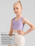 ⁦SEAUR Girls Dance Crop Tank Tops Solid Crewneck Racerback Athletic Camisoles Fashion Quick Dry Elastic Soft Dancewear⁩ - الصورة ⁦4⁩