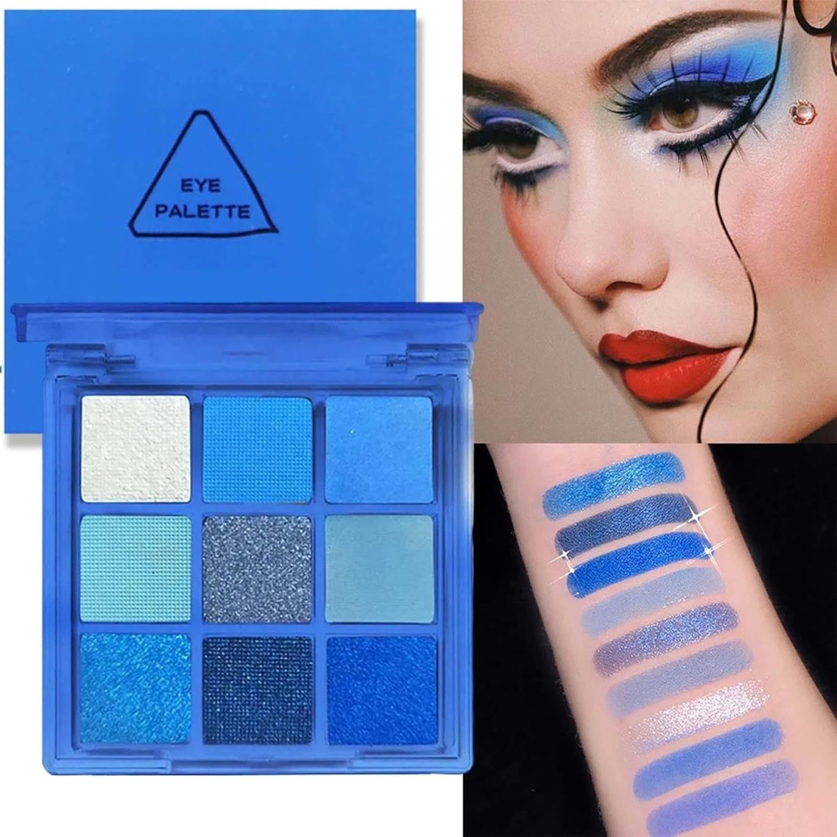 ⁦Royal Blue Glitter Eyeshadow Palette for Women - Highly Pigmented, Long-lasting Waterproof Makeup with Shimmer & Matte Eyeshadow - Perfect for Highlighting Your Eyes⁩ - الصورة ⁦3⁩