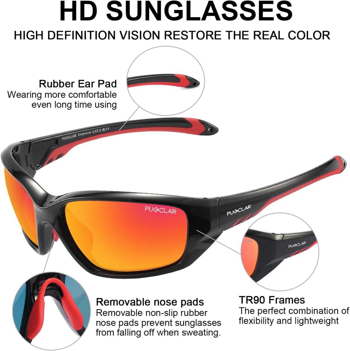 ⁦PUKCLAR Polarised Sports Sunglasses for Men Women Driving Sunglasses Cycling Running Fishing Goggles⁩ - الصورة ⁦5⁩