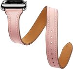 ⁦INFOSUN for Apple Watch Band 38mm 40mm 41mm Women Double Tour Leather Strap Bracelets Genuine Leather Wrist band Slim Replacement Strap for iWatch SE Series 9/8/7/6/5/4/3/2/1（38mm/40mm/41mm）Pink⁩ - الصورة ⁦6⁩