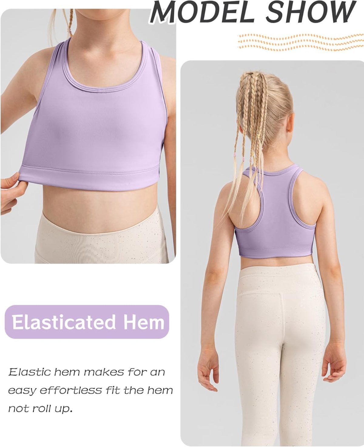⁦SEAUR Girls Dance Crop Tank Tops Solid Crewneck Racerback Athletic Camisoles Fashion Quick Dry Elastic Soft Dancewear⁩ - الصورة ⁦2⁩