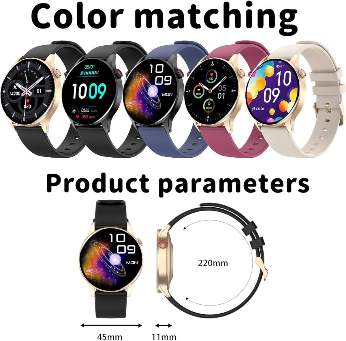 ⁦Smartwatch with Bluetooth Calls/Smart Notifications 1.43", Fitness Tracker with 100+ Sport Modes, Sleep/Stress Health Tracker, Compatible with Android & iOS (Beige)⁩ - الصورة ⁦8⁩