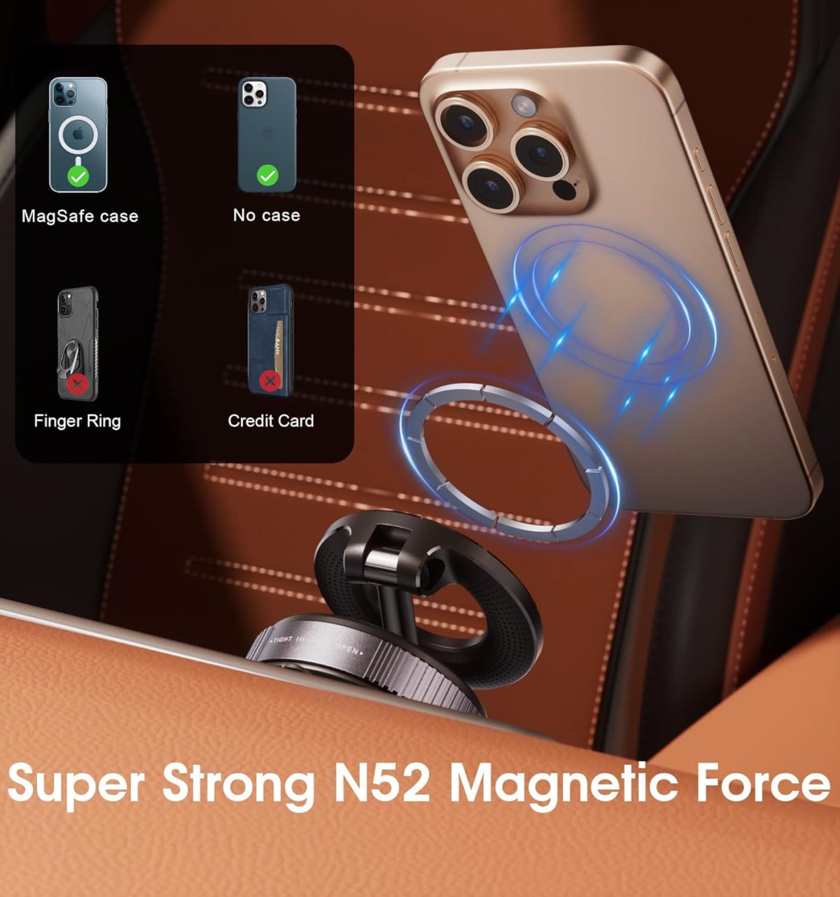 ⁦REOKILY Strong Magnetic Car Phone Holder for MagSafe, Ultra Vacuum Suction Cup Phone Mount 360° Cell Phone Holders for Your Car Accessories for iPhone 16 15 14 13 12 Android⁩ - الصورة ⁦8⁩