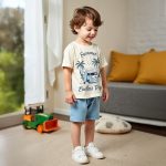 ⁦طقم للاولاد من زولينوفا، مصنوع من قطن جيرسي مطاطي 180 غرام مع تي شيرت مطبوع وشورت بلون سادة وطباعة كوكب وسيارة، طقم من قطعتين للاعمار من 4 الى 7 سنوات، للصيف، للارتداء اليومي، كاجوال، مناسب للخروج⁩ - الصورة ⁦8⁩