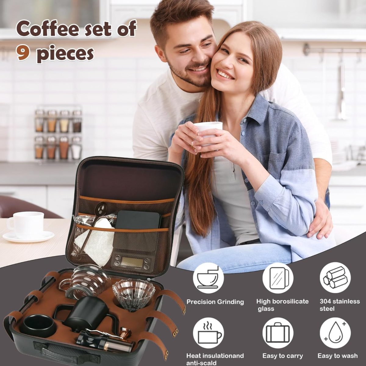 ⁦Winsoyya Coffee Maker Set, V60 Pour Over Drip Coffee Set, Outdoor Coffee Makers, Glass Pour Over Coffee maker, Manual Coffee Grinder Set-All in 1 Gift Bag, Travel Portable Pour Over Coffee Kit⁩ - الصورة ⁦8⁩