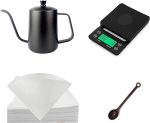⁦DOPPIO Electric 12 Pcs V60 Pour Over Manual Coffee Maker with Manual Grinder Dripper Set, Coffee Server Pot Size 02, V60 Glass Coffee Dripper with Wood Stand Dripper, Scale (Premium Kit)⁩ - الصورة ⁦7⁩