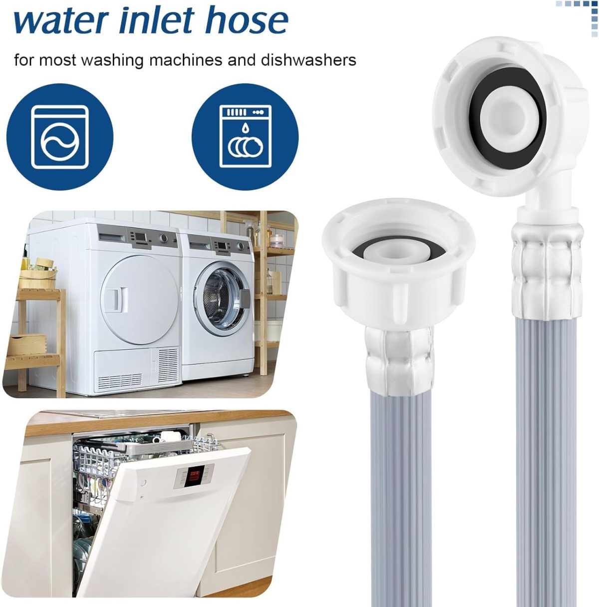 ⁦Lonimia Premium Quality Extra Long Universal Washing Machine/Dishwasher Inlet Fill Hose 2.5 Metre,Adapter For Fully Automatic Washing Machine,Reliable Dishwasher Explosion-proof Extension Tube⁩ - الصورة ⁦4⁩