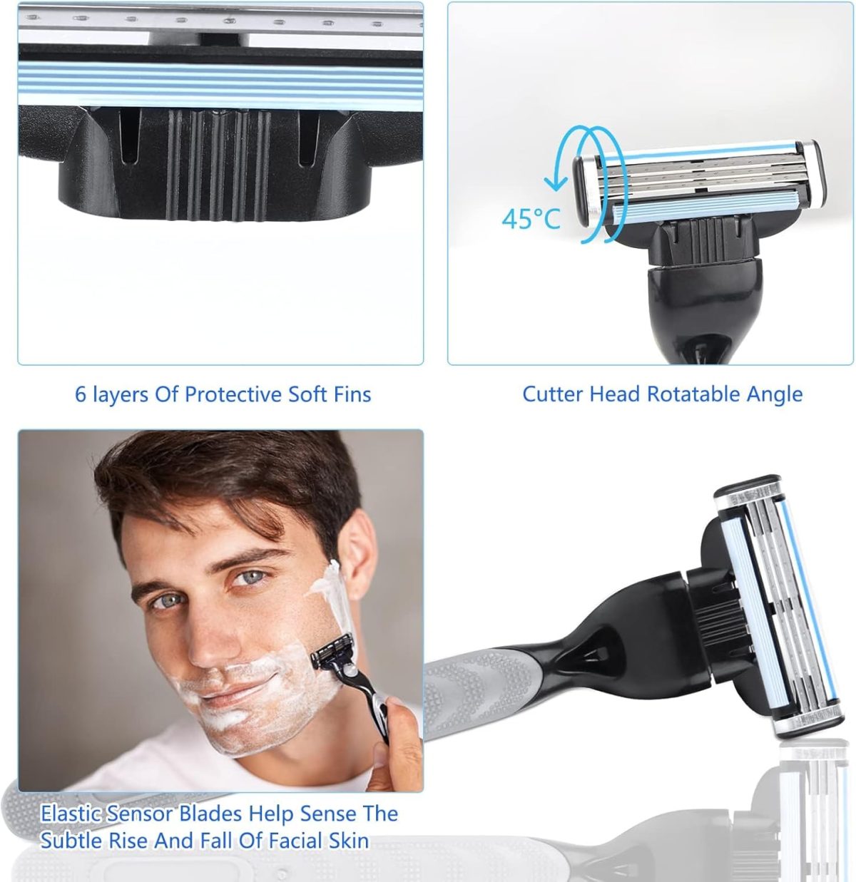 ⁦KOWVOWZ Razor Blades Men, 20pcs Razor Blade Refills with Precision Trimmer, 3 Layer Mens Razor Manual Shaver Blade, Professional Barber Beard Razor Blades⁩ - الصورة ⁦5⁩