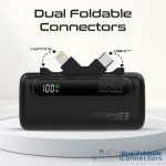 ⁦Promate Mini Power Bank, 5000mAh with 20W USB-C™ In/Out Foldable Connector, 12W Lightning Foldable Connector, LED Display, PowerUp-Duo (Black)⁩ - الصورة ⁦4⁩