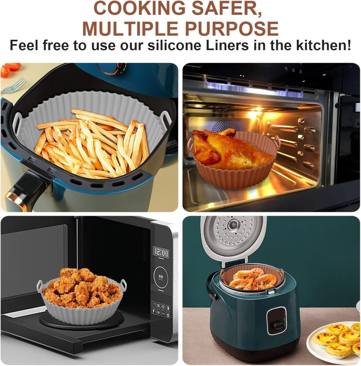⁦Air Fryer Silicone Pot,LinJie Air Fryer Silicone Basket Bowl,for 3 to 5 QT, Replacement of Flammable Parchment Paper, Reusable Food Safe Air Fryer Oven Accessories.(4 Pcs)⁩ - الصورة ⁦7⁩