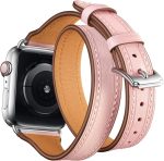 ⁦INFOSUN for Apple Watch Band 38mm 40mm 41mm Women Double Tour Leather Strap Bracelets Genuine Leather Wrist band Slim Replacement Strap for iWatch SE Series 9/8/7/6/5/4/3/2/1（38mm/40mm/41mm）Pink⁩ - الصورة ⁦2⁩
