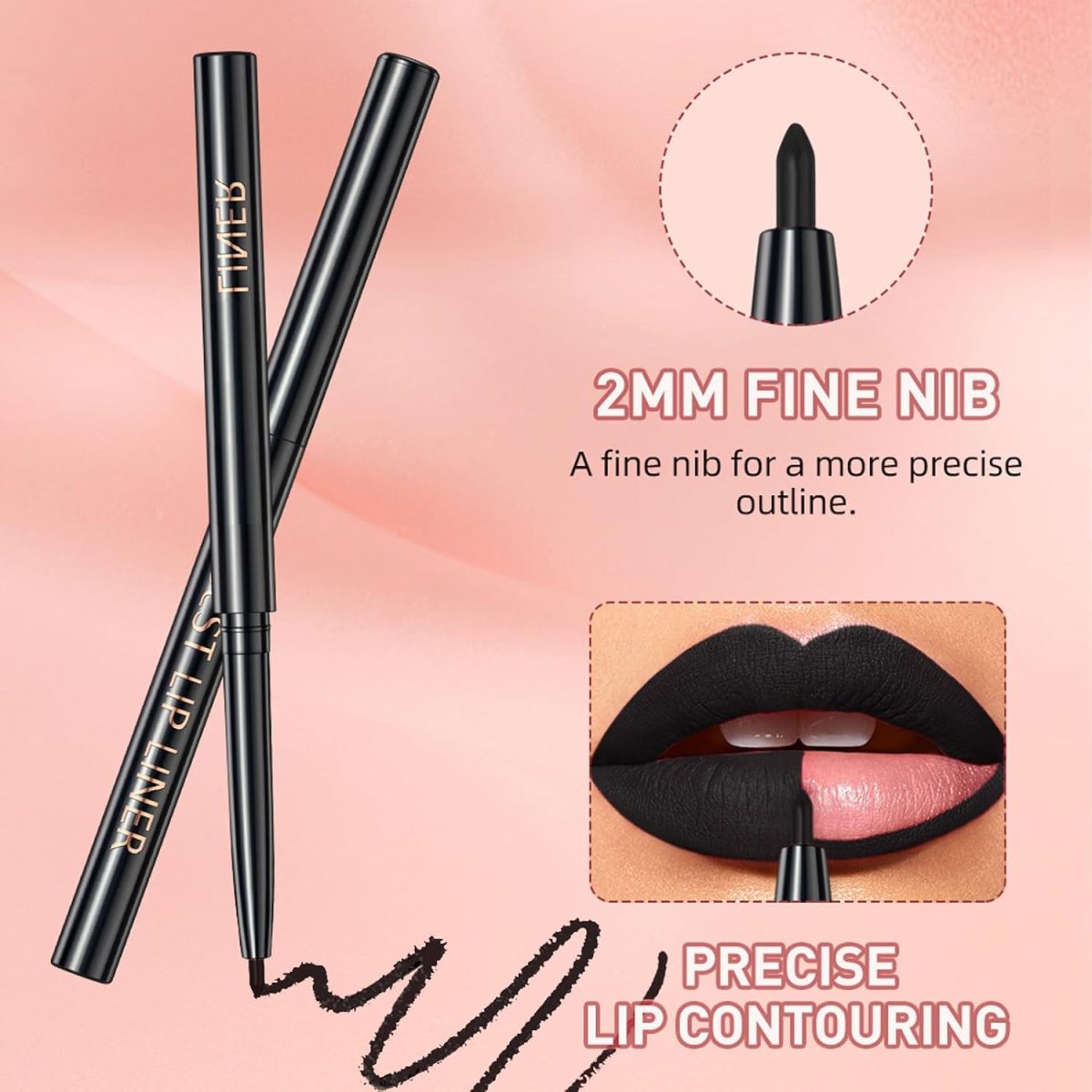⁦Black Lip Liner Lipstick Lip Gloss Set, 3Pcs Black Matte Liquid Lipstick Lip Stain, Long-Lasting Highly Pigmented Waterproof Lipgloss for Lips Makeup Kits Party, Halloween, Gothic Makeup⁩ - الصورة ⁦4⁩