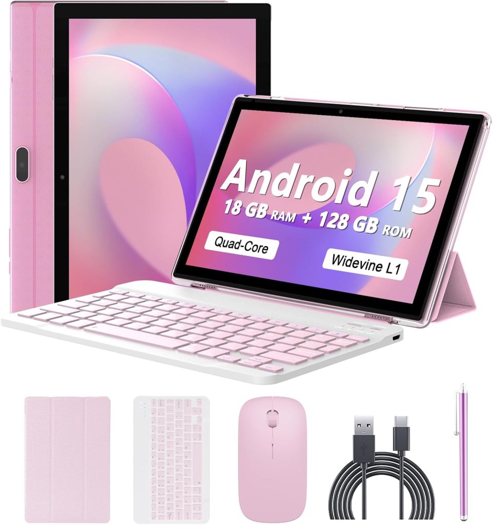 Android 13 Tablet, 10", 12GB RAM + 128GB ROM/1TB Expandable Tablet, 2024 Latest 2 in 1 Tablets with Keyboard Case, Capacitive Mouse, 2.0 Quad-core Processor, Quad-core Processor