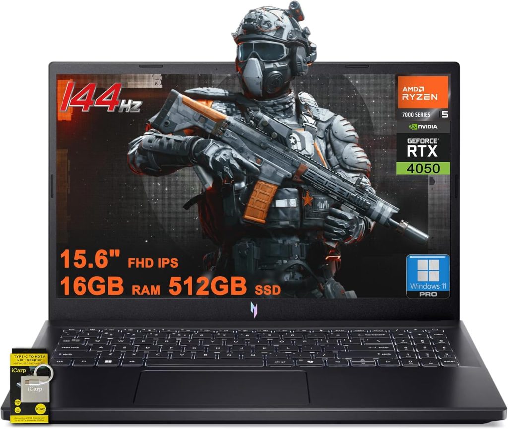 acer Nitro V 15 Gaming Laptop 15.6" FHD IPS 144Hz AMD 6-core Ryzen 5 7535HS 16GB RAM 512GB SSD GeForce RTX 4050 Backlit USB-C Win11Pro w/ICP Accessory