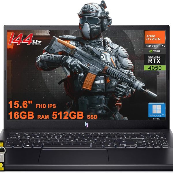 acer Nitro V 15 Gaming Laptop 15.6" FHD IPS 144Hz AMD 6-core Ryzen 5 7535HS 16GB RAM 512GB SSD GeForce RTX 4050 Backlit USB-C Win11Pro w/ICP Accessory