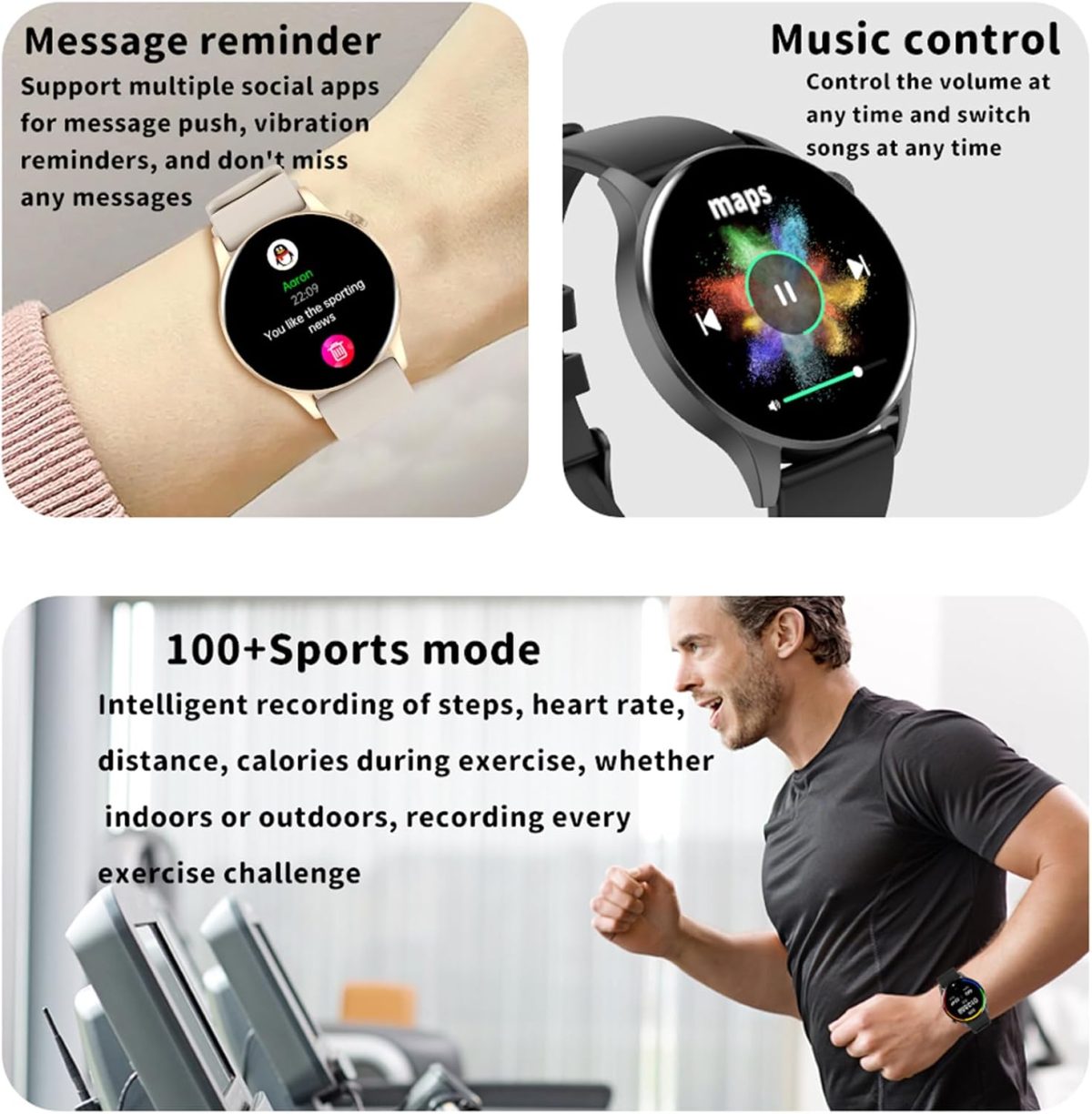 ⁦Smartwatch with Bluetooth Calls/Smart Notifications 1.43", Fitness Tracker with 100+ Sport Modes, Sleep/Stress Health Tracker, Compatible with Android & iOS (Beige)⁩ - الصورة ⁦3⁩