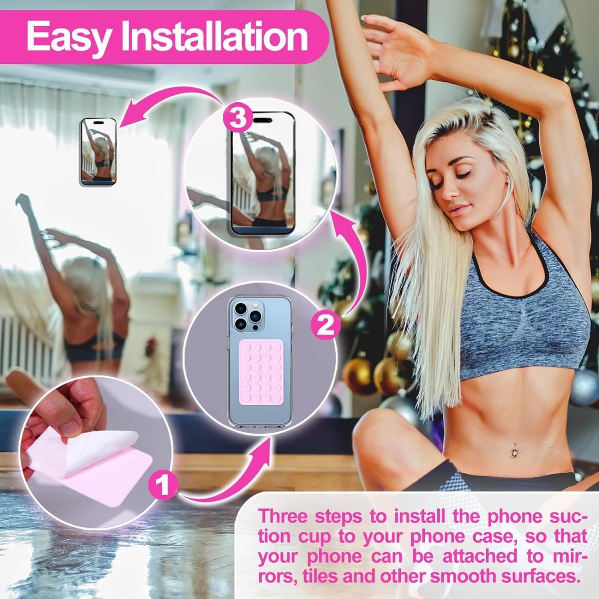 ⁦YRQX 2 Pack Silicone Suction Phone Case Mount, Silicon Adhesive Phone Stand Sticky for Cell Phone, Hands-Free Phone Accessories Holder for Selfies and Videos, Light Pink and White⁩ - الصورة ⁦7⁩