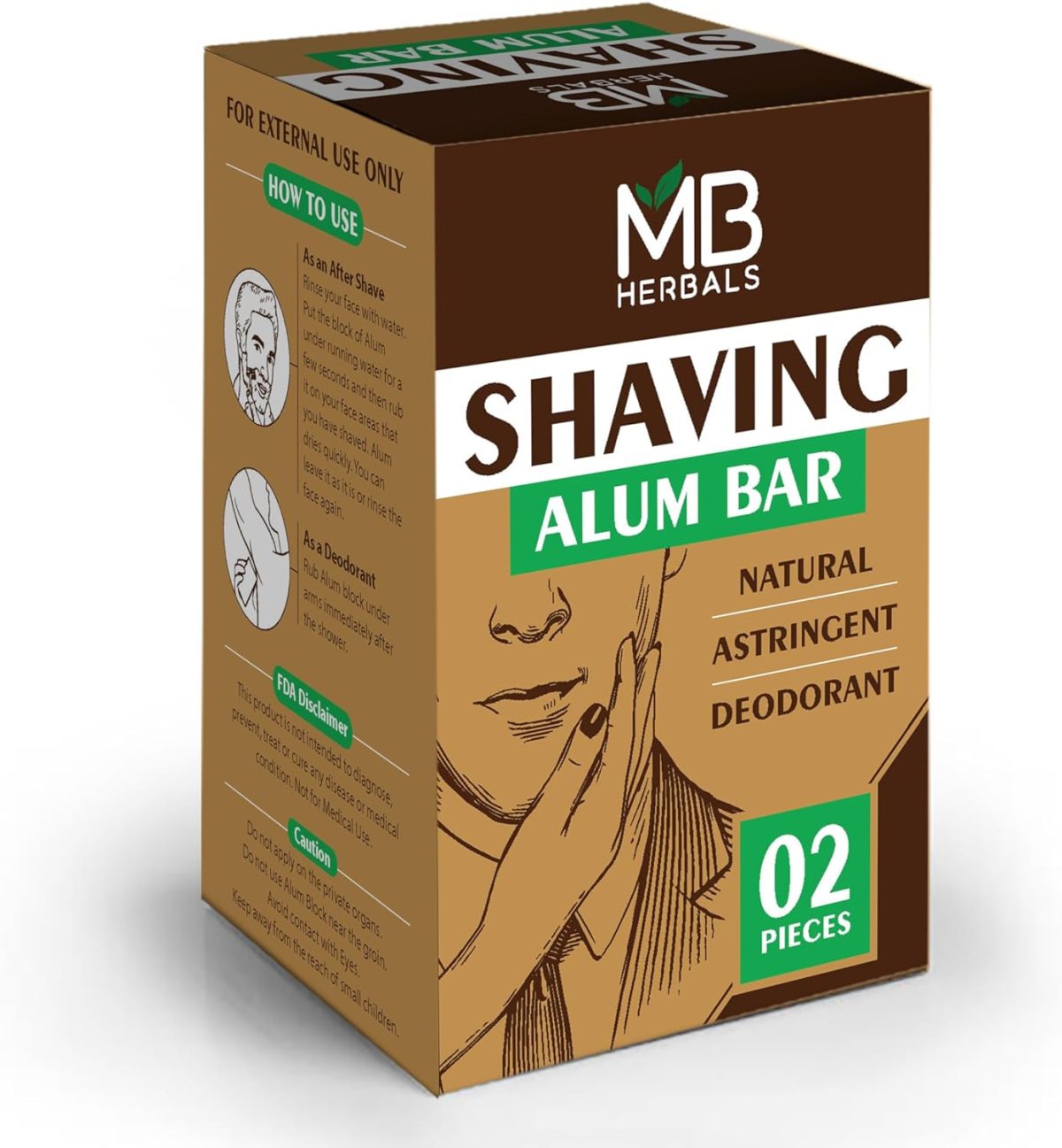 MB Herbals Shaving Alum 2 Bars Of 100 grams Each | Phitkari Alum Block Fitkari | Alum Stone After Shave, Bar