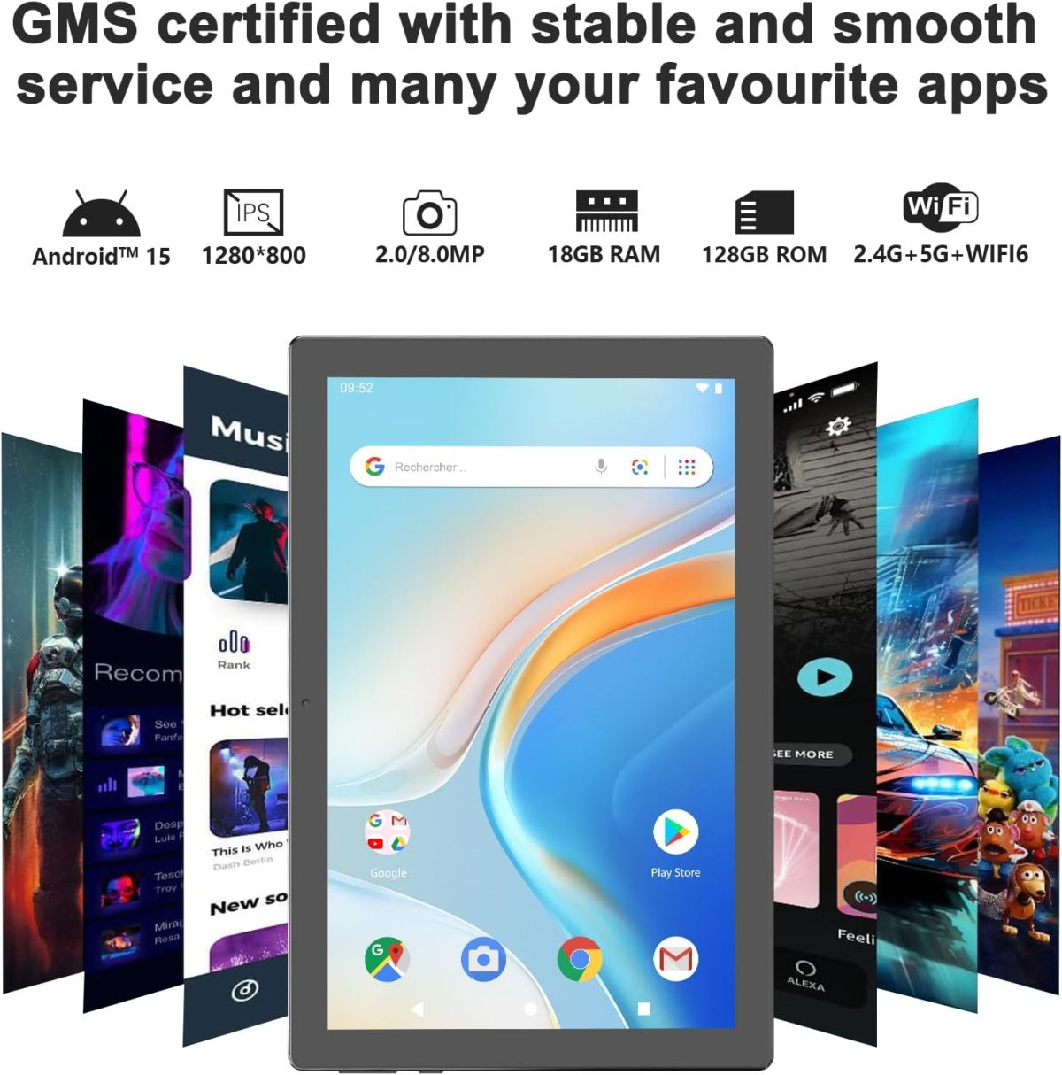 ⁦Android 15 Tablet, 10 inch 18GB RAM 128GB ROM, 2.0Ghz Quad-core Processor Tablet, 1280*800 IPS Touch Screen, 2.4G/5G WiFi, 2 in 1 Tablets with Keyboard, Case, Mouse, Stylus, 6000mAh Battery 8MP Camera⁩ - الصورة ⁦2⁩