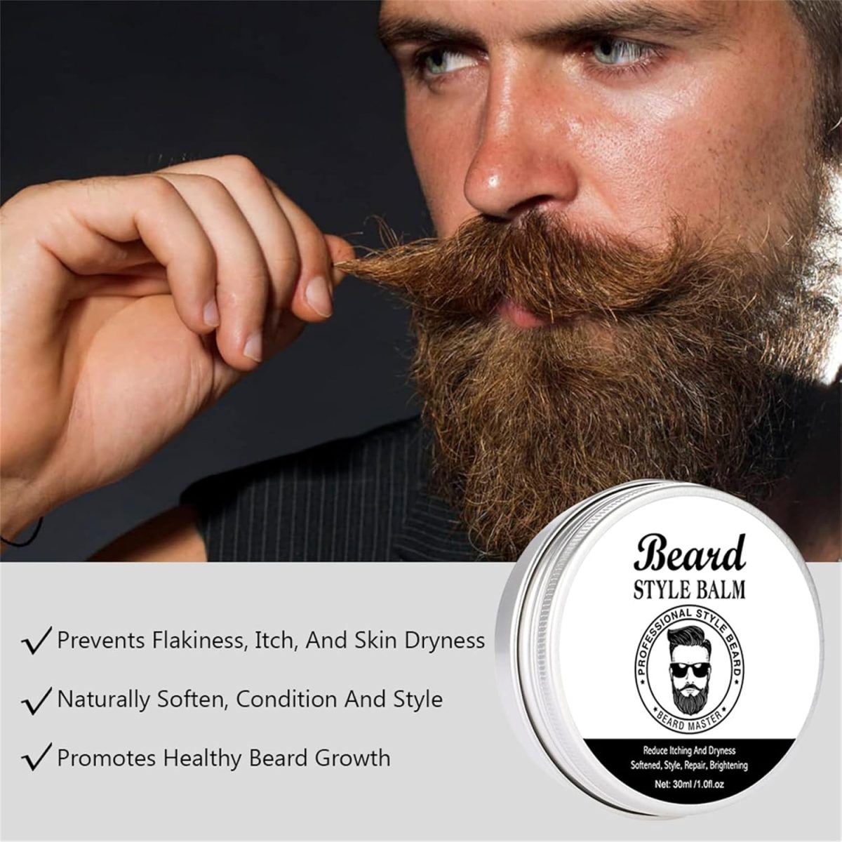 ⁦POSICHE Beard Style Balm 30ml Nourishes and Softens, Gentle and Conditioning, All-Natural Ingredients, Styles and Shapes, Promotes Healthy Growth, Adds Natural Shine, Travel-Friendly Size⁩ - الصورة ⁦3⁩