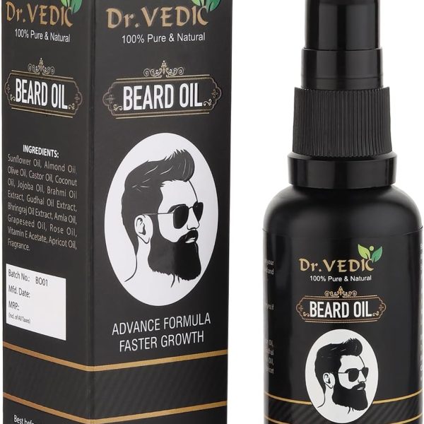 Dr Vedic Beard Hair Growth Oil For Faster Beard Growth & Thicker Looking Beard, Beard Oil For Patchy & Uneven Beard (30Ml) (Pack Of 1)