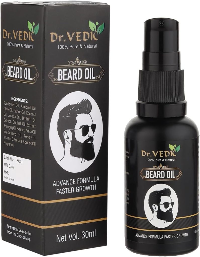 Dr Vedic Beard Hair Growth Oil For Faster Beard Growth & Thicker Looking Beard, Beard Oil For Patchy & Uneven Beard (30Ml) (Pack Of 1)