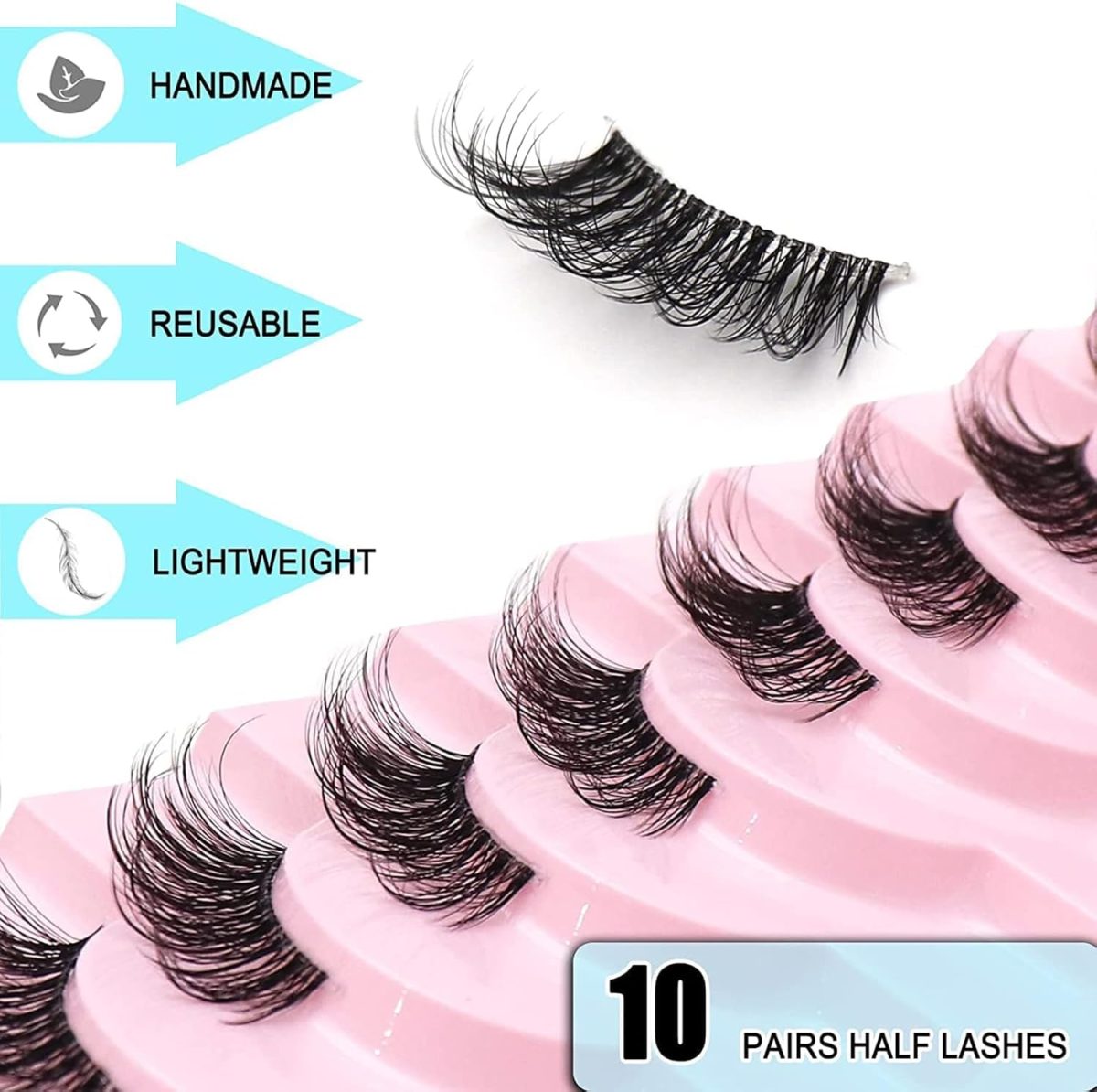 ⁦Bolivia's False Eyelashes, Fluffy Natural Look Cat Eye Lashes, Man-Made Fiber Fluffy Lashes Wispy, Portable Eye Lashes, 3D Soft False Lashes for Women’s Makeup Styling(10 Pairs)⁩ - الصورة ⁦4⁩