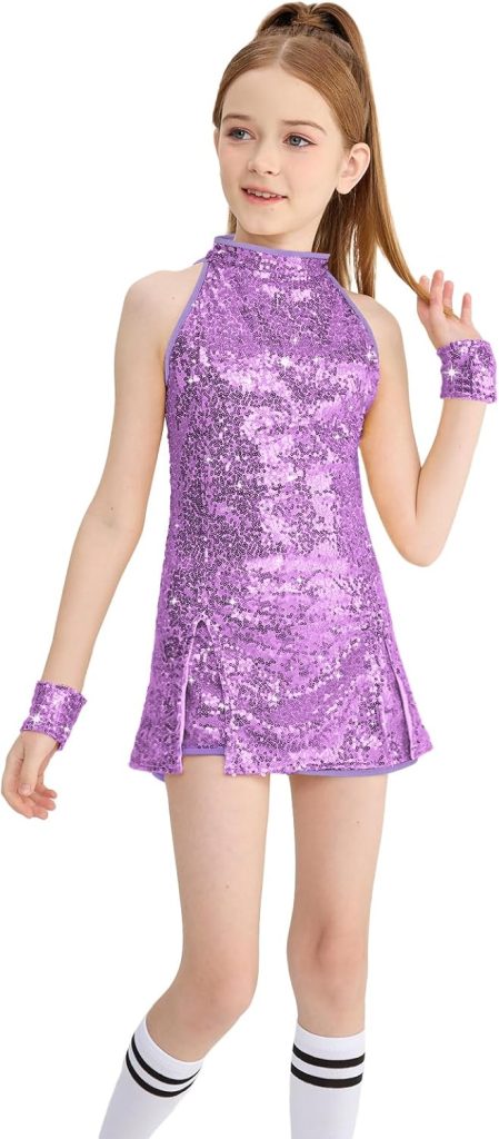 LOLANTA Girls Sequin Costume Hip Hop Dancewear Sparkling Dance Dress Set