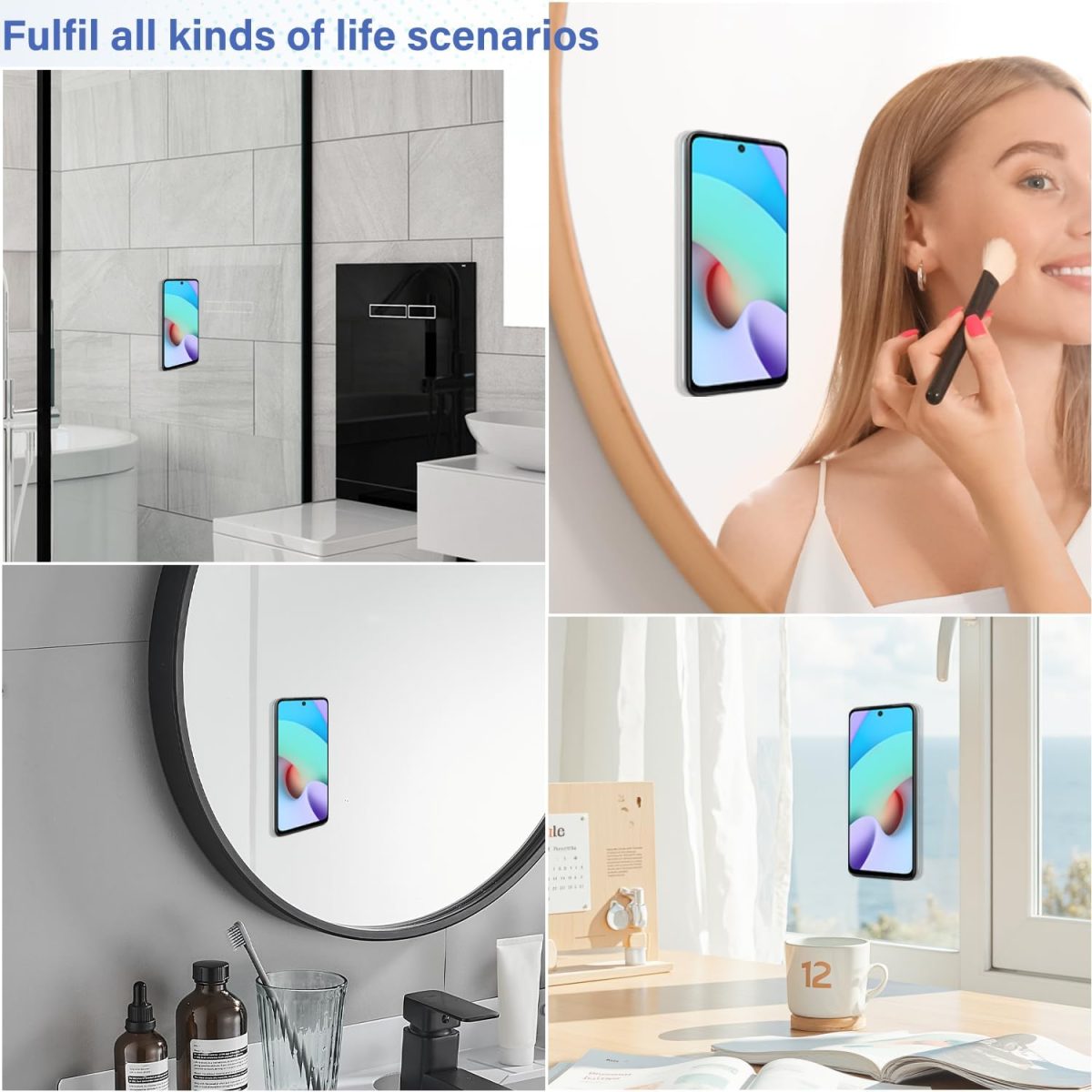 ⁦EKIND 2PCS Silicone Suction Cup Phone Holder, Silicon Adhesive Phone Grip,28 & 42 Double-Sided Sticky Grip, Hands-Free Phone Stand for Mirror, Window, Desk for Selfies, Video Calls(Black)⁩ - الصورة ⁦6⁩