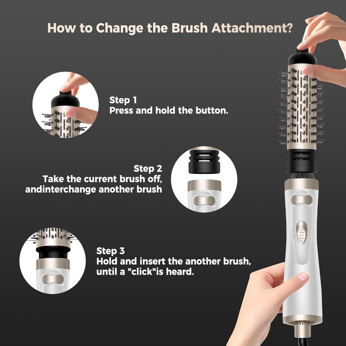 ⁦OKWRAP Rotating Hot Air Brush, Blow Dryer Brush Rotating with 2 Attachments for Drying, Smoothing, Shaping and Volume, Round Blow Dryer Brush, Rotating Warm Air Brush for Fine Hair Helps Dabe⁩ - الصورة ⁦3⁩