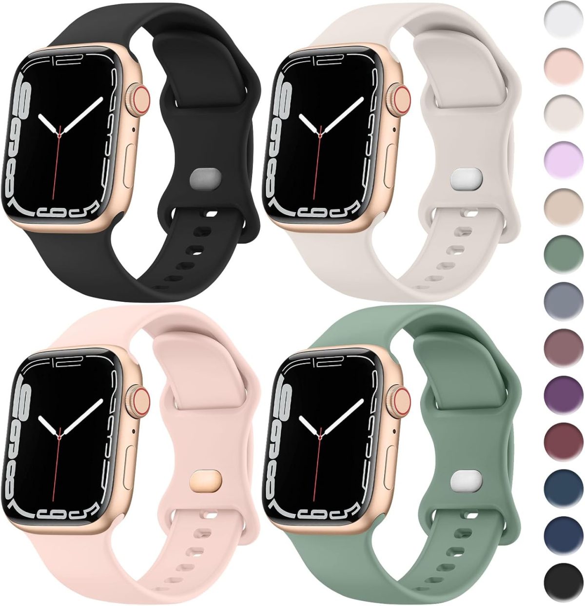 4 Pack Liquid Silicone Bands for Apple Watch Band 49mm 45mm 44mm 42mm 41mm 40mm 38mm,Soft Waterproof Strap for iWatch Series Ultra2/Ultra/9/8/7/6/5/4/3/2/1/SE Women Men