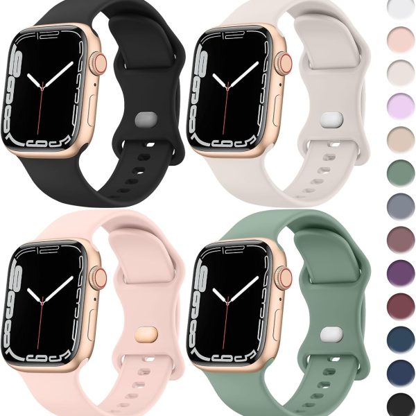 4 Pack Liquid Silicone Bands for Apple Watch Band 49mm 45mm 44mm 42mm 41mm 40mm 38mm,Soft Waterproof Strap for iWatch Series Ultra2/Ultra/9/8/7/6/5/4/3/2/1/SE Women Men
