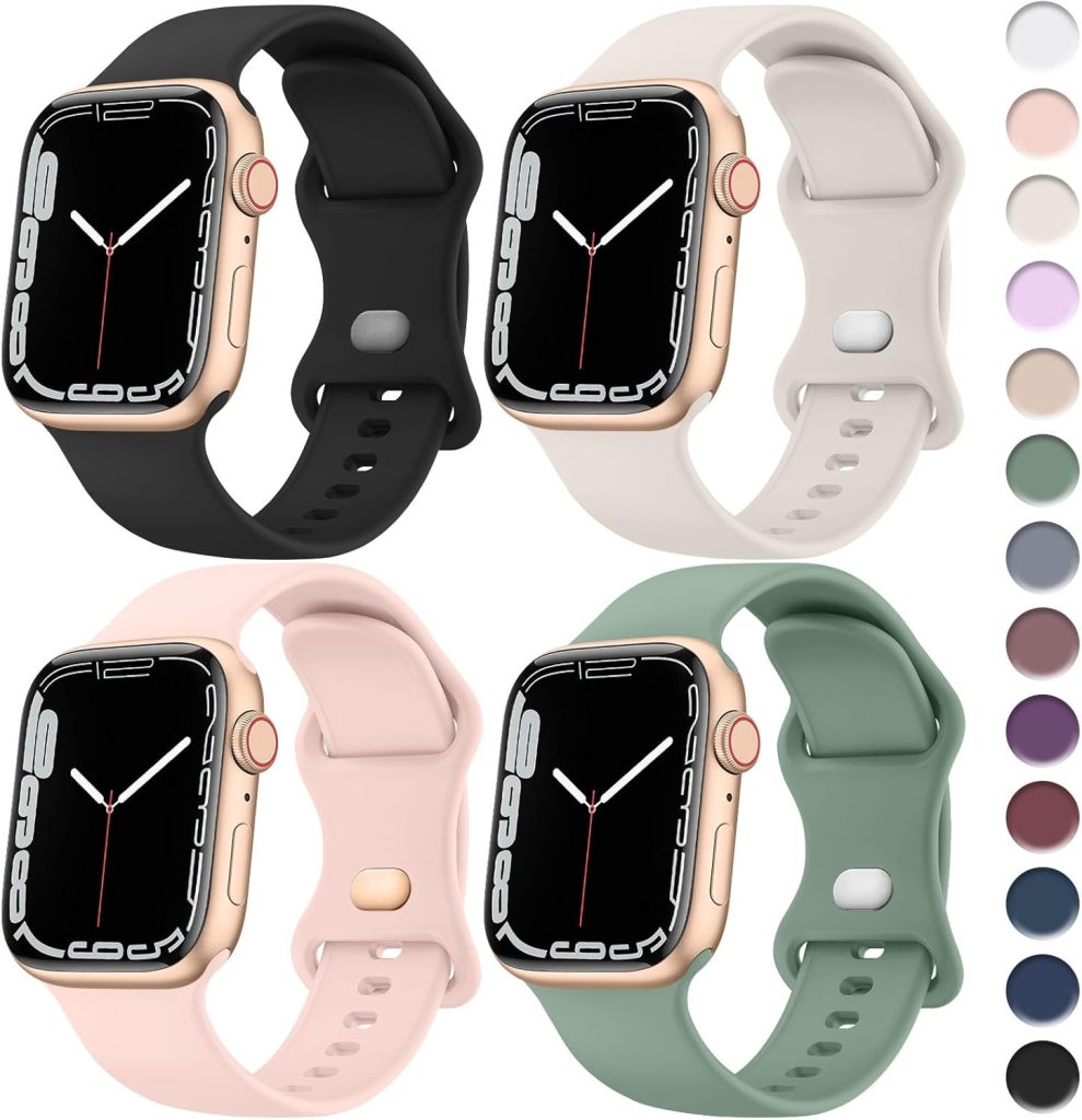 4 Pack Liquid Silicone Bands for Apple Watch Band 49mm 45mm 44mm 42mm 41mm 40mm 38mm,Soft Waterproof Strap for iWatch Series Ultra2/Ultra/9/8/7/6/5/4/3/2/1/SE Women Men