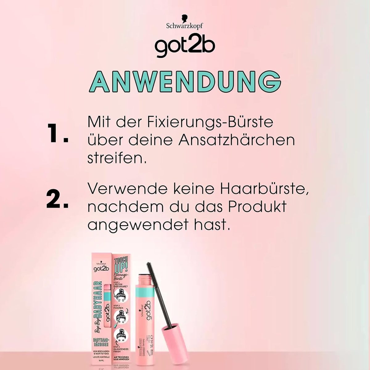 ⁦got2b Bye Bye Bye Baby Hair Mascara Brush (16 ml), Baby Hair Fixing Brush Gives a Shiny Finish, Feather-Light and Non-Greasy, Also for on the Go⁩ - الصورة ⁦4⁩