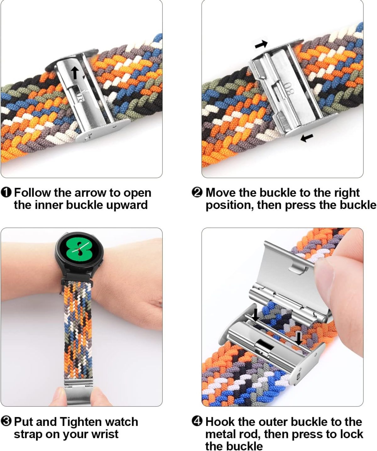 ⁦XMUXI 20mm Braided Watch Straps Compatible with Samsung Galaxy Watch 7 Galaxy watch 6 Classic Strap/Galaxy Watch 5/Watch 4 Nylon Solo Loop Replacement Watch Band for Amazfit GTS 4,Venu Sq⁩ - الصورة ⁦5⁩