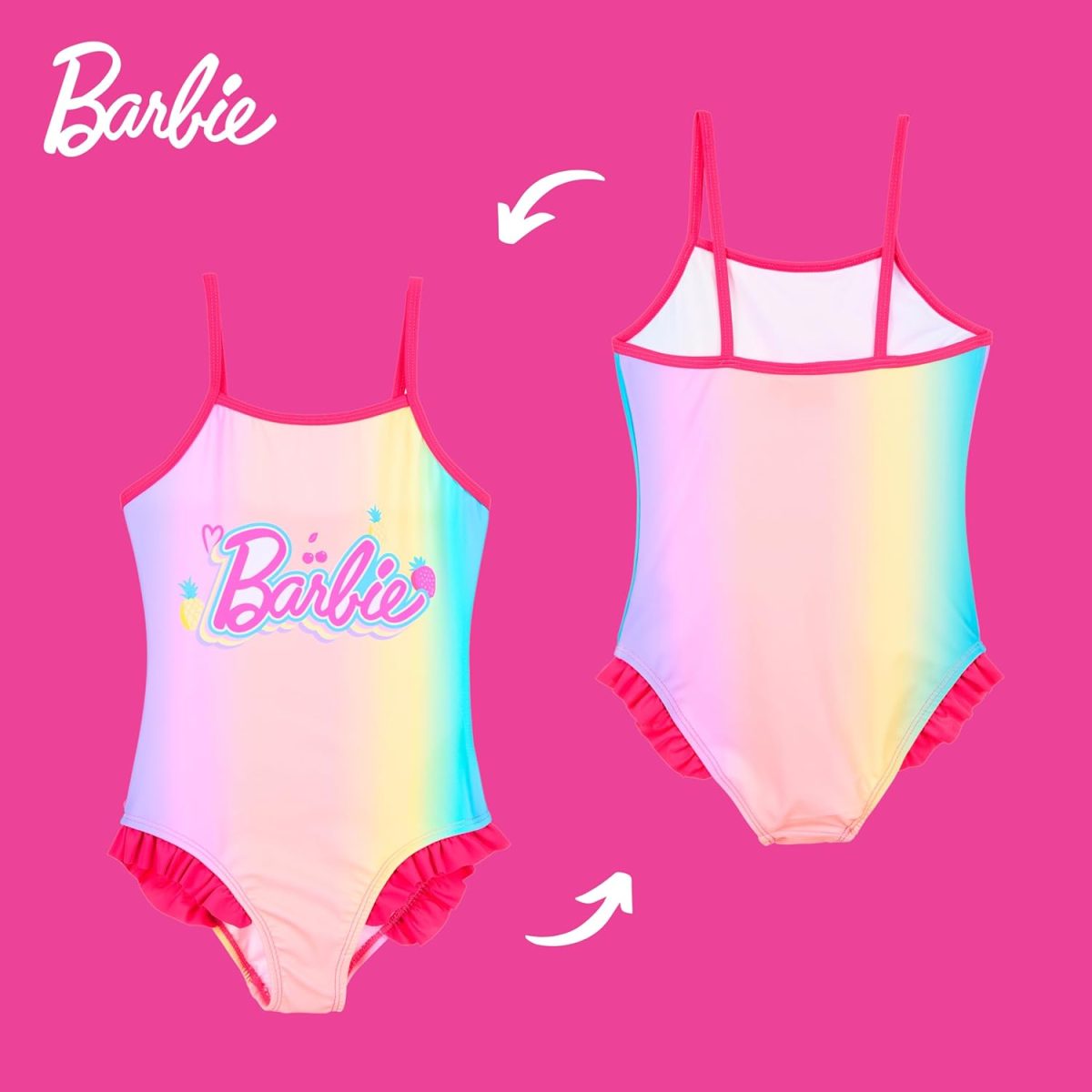 ⁦Barbie Girls One Piece Swimsuit, Kids Swimsuit, Sizes 4-10 Years⁩ - الصورة ⁦9⁩