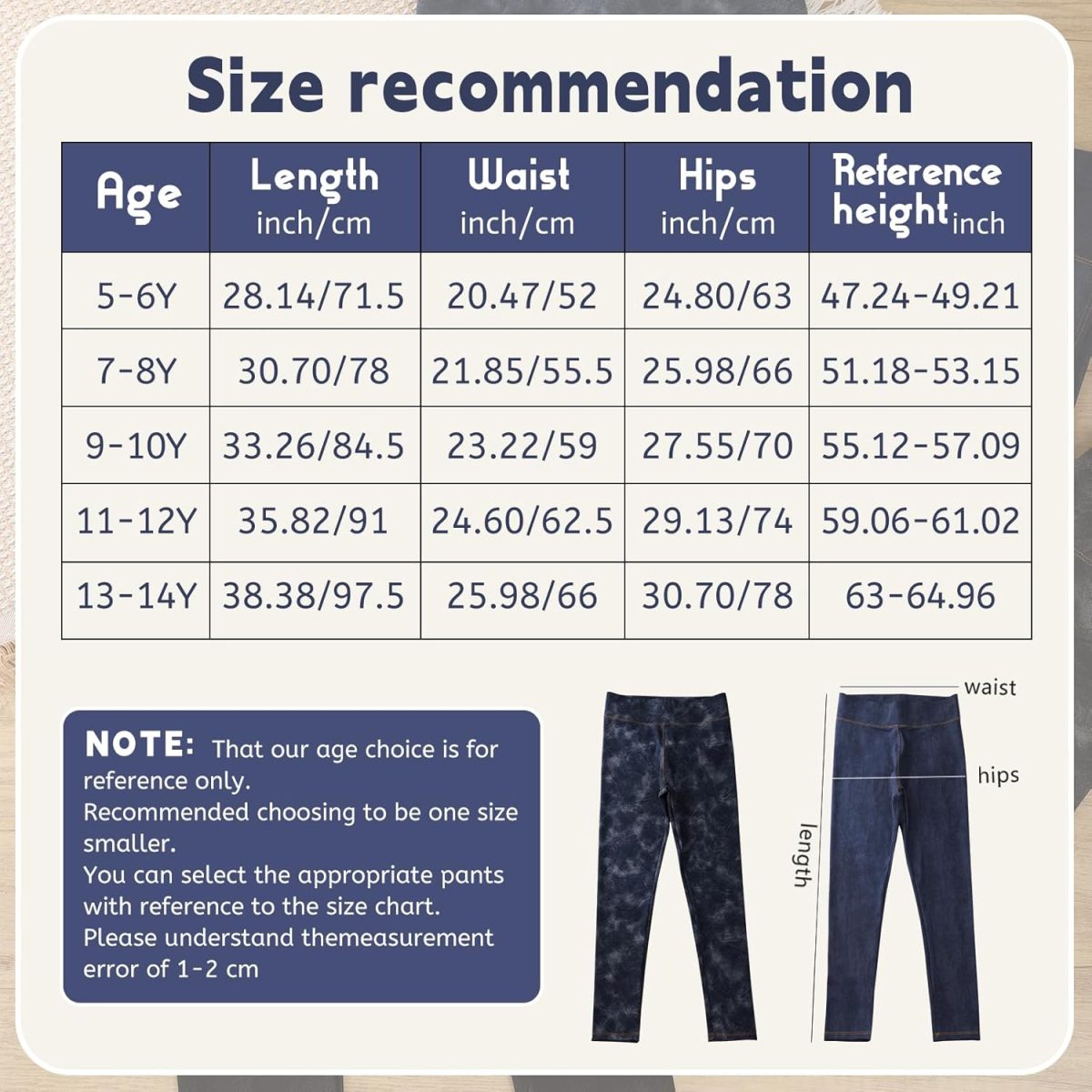 ⁦Chicduo 4 Pack Girls Leggings Girls Imitation Denim Print Leggings Girl's Stretchy Pants Kids High Waist Slim Pants⁩ - الصورة ⁦6⁩