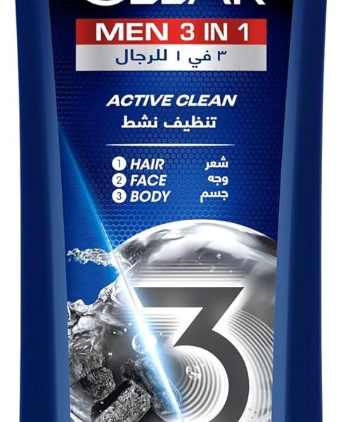 Clear Men 3in1 Shampoo for men, anti dandruff shampoo for Hair, Face & Body, Active Clean, 100% dandruff-free scalp^, refreshed & moisturized skin, 400ml