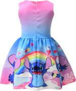 ⁦Girls Stitch Casual Dress Summer Toddler Princess Flower Double Bow Tie Wedding Party Kids Sundress Short Dresses⁩ - الصورة ⁦3⁩