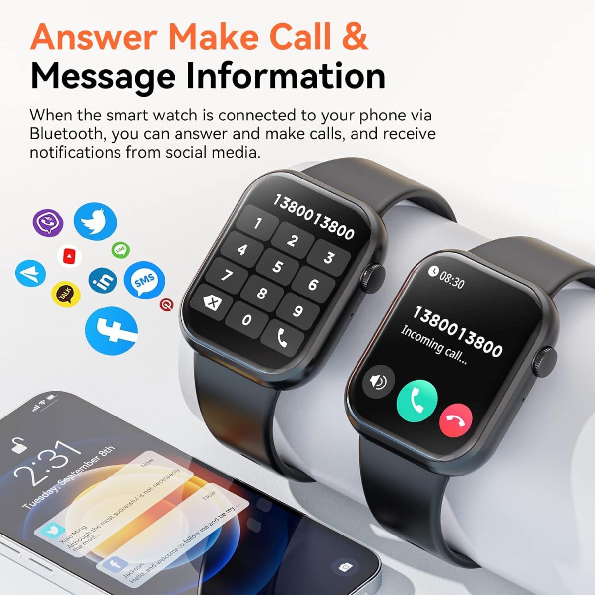 ⁦Hwagol Smart Watch (Answer/Make Call) 1.85inch Fitness Tracker, DIY Dials/Pedometer/Calories/Multiple Sport Modes/Voice Assistant, Smart Watches for Men Women Android iOS Phones⁩ - الصورة ⁦2⁩