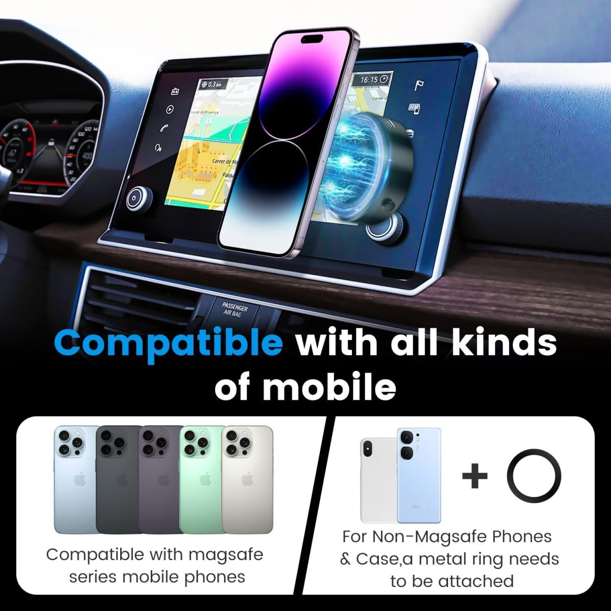 ⁦Necomi Electric Vacuum Magnetic Suction Phone Mount, HandsFree Magnetic Car Phone Holder, Double-Sided Phone Holder Compatible with Car Dashboard Installation, Smooth Surface, Phone, Phone Tablet⁩ - الصورة ⁦6⁩