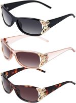 NALACAL 3 Pcs Polarized Sunglasses for Women Girls, UV Protection Fashion Decoration Wrap Around Butterfly Sunglasses, Trendy Sun Shades UV Protection Lightweight for Summer Driving Fishing, 3 Style