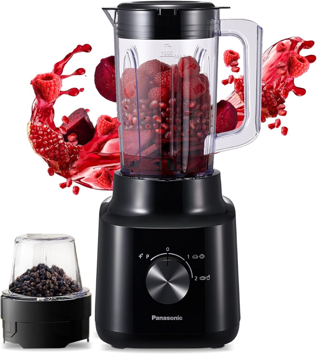 Panasonic blender with powerful 450w motor, curved stainless steel blade for smooth blending, 1.45l plastic jug for easy handling, 1 dry mill for grinding, 2 speed+1 pulse -MX-CP3111