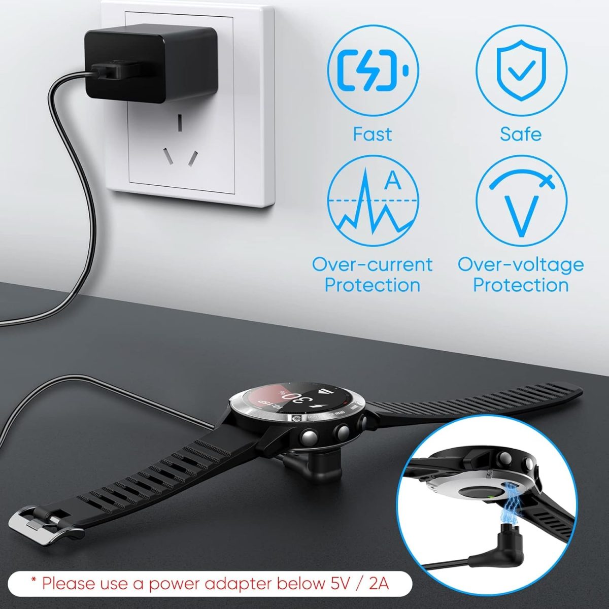 ⁦Charger Cable for Garmin Watch[2-Pack,3.3ft],Right Angle Fast Charging Cable 90°Elbow Design Compatible with Garmin Fenix 5/6/7,Forerunner 245/945,Vivoactive 3/4S/4,Venu 2/2S,Instinct 2/2S,Vivosmart 5⁩ - الصورة ⁦7⁩