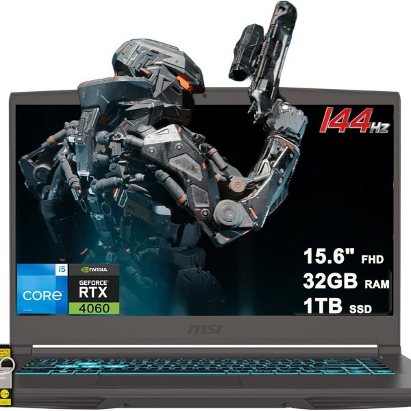 MSI Thin 15 Gaming Laptop 15.6" FHD IPS 144Hz Intel Octa-core i5-13420H (Beats i7-12650H) 32GB RAM 1TB SSD GeForce RTX 4060 Backlit USB-C Win11 w/ICP Hub