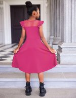 ⁦Flypigs Girls Dresses Summer Formal Party Wedding Ruffle Sleeve Mesh A Line Dress with Pockets⁩ - الصورة ⁦3⁩