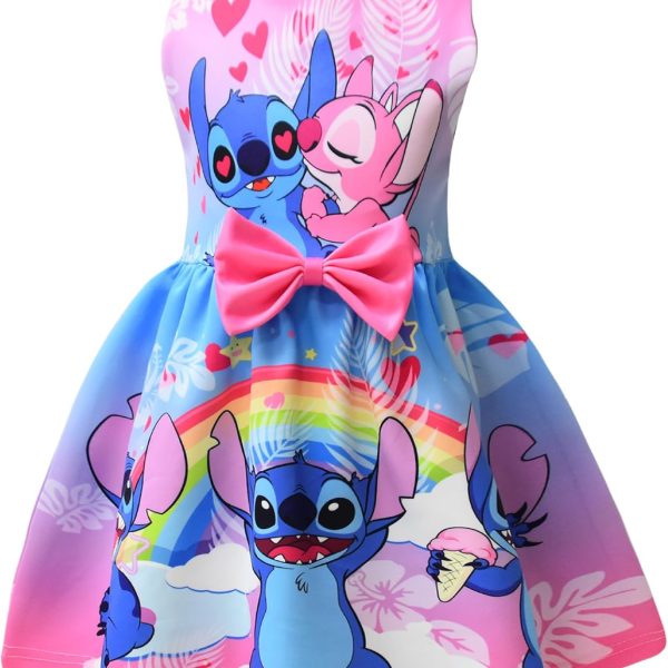 Girls Stitch Casual Dress Summer Toddler Princess Flower Double Bow Tie Wedding Party Kids Sundress Short Dresses