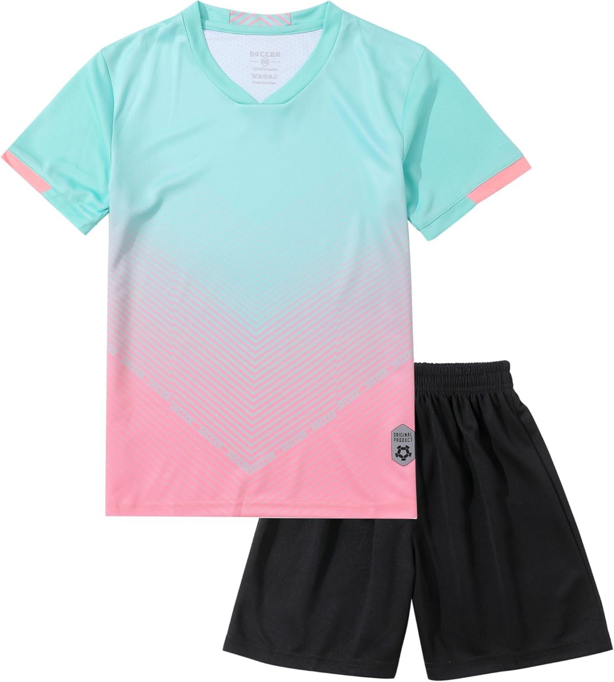 Mouniubull Boys Quick Dry Short Sleeve T-shirt and Mesh Shorts Soccer Set-C