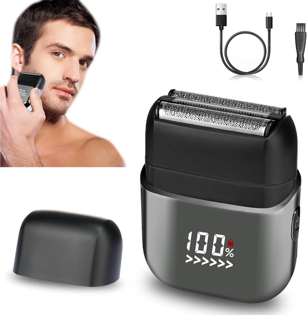[Upgrade] Electric Foil Shavers for Men, Mini Electric Razor, Compact Face Shaver, IPX7 Waterproof Wet Dry Cordless Razor, LED Display, USB-C Fast Rechargeable